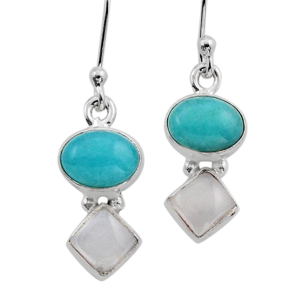 6.90cts natural peruvian amazonite ceylon moonstone silver dangle earrings n7132