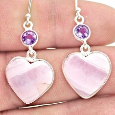 11.45cts natural pink aragonite heart amethyst 925 silver dangle earrings u43216