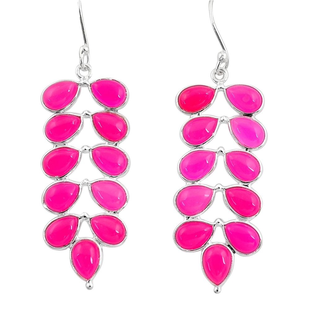 21.44cts natural pink chalcedony 925 sterling silver chandelier earrings d39786