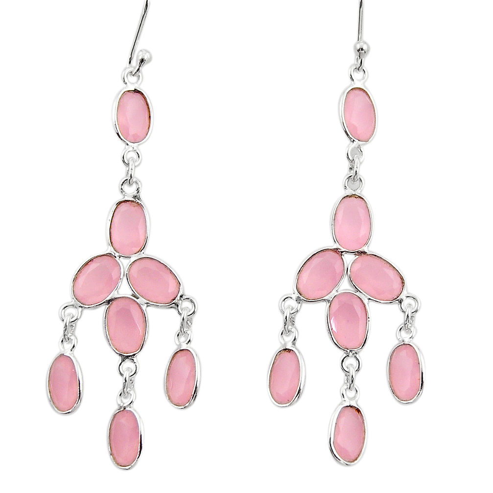 11.66cts natural pink chalcedony 925 sterling silver dangle earrings r33162