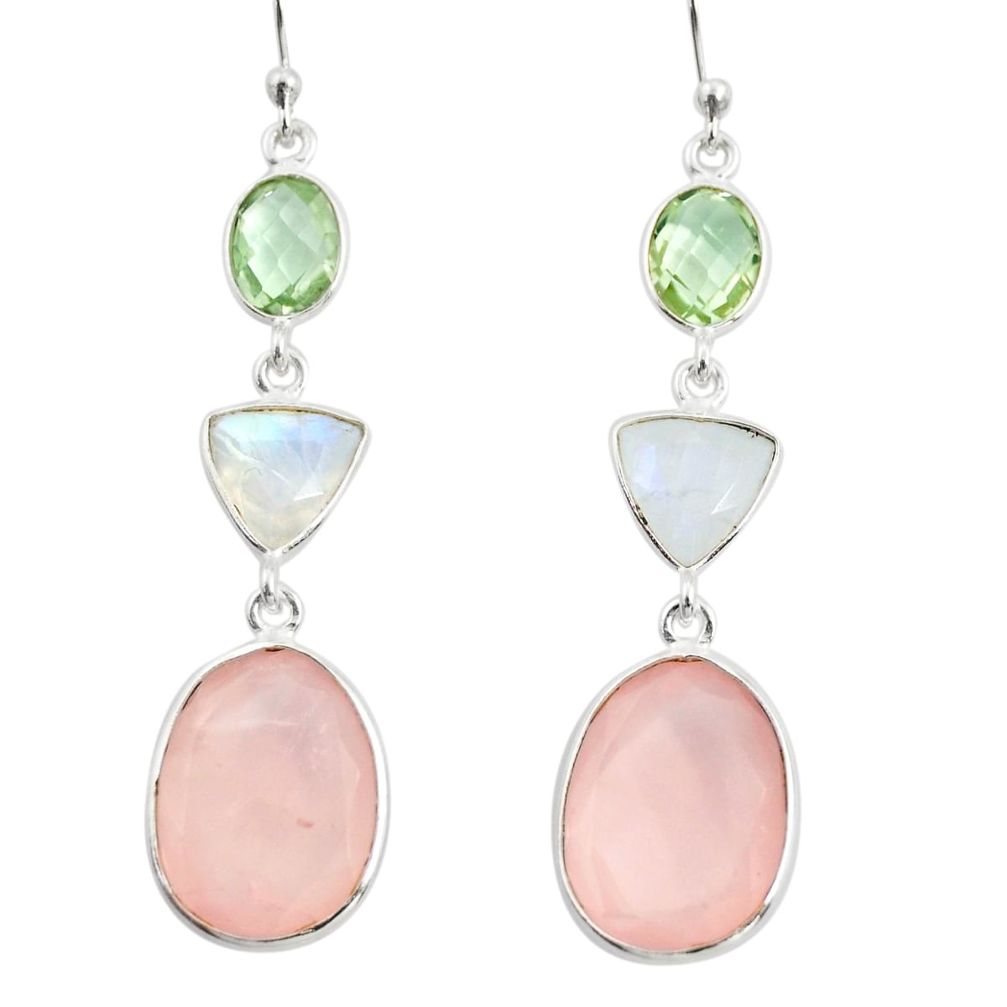 19.76cts natural pink chalcedony moonstone 925 silver dangle earrings r26001