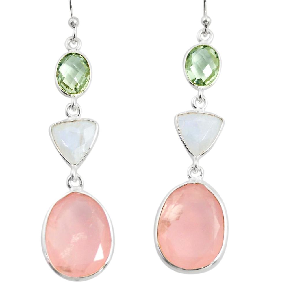 20.77cts natural pink chalcedony moonstone 925 silver dangle earrings r26005