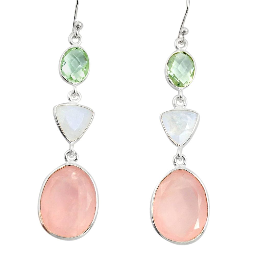 20.40cts natural pink chalcedony moonstone 925 silver dangle earrings r26009