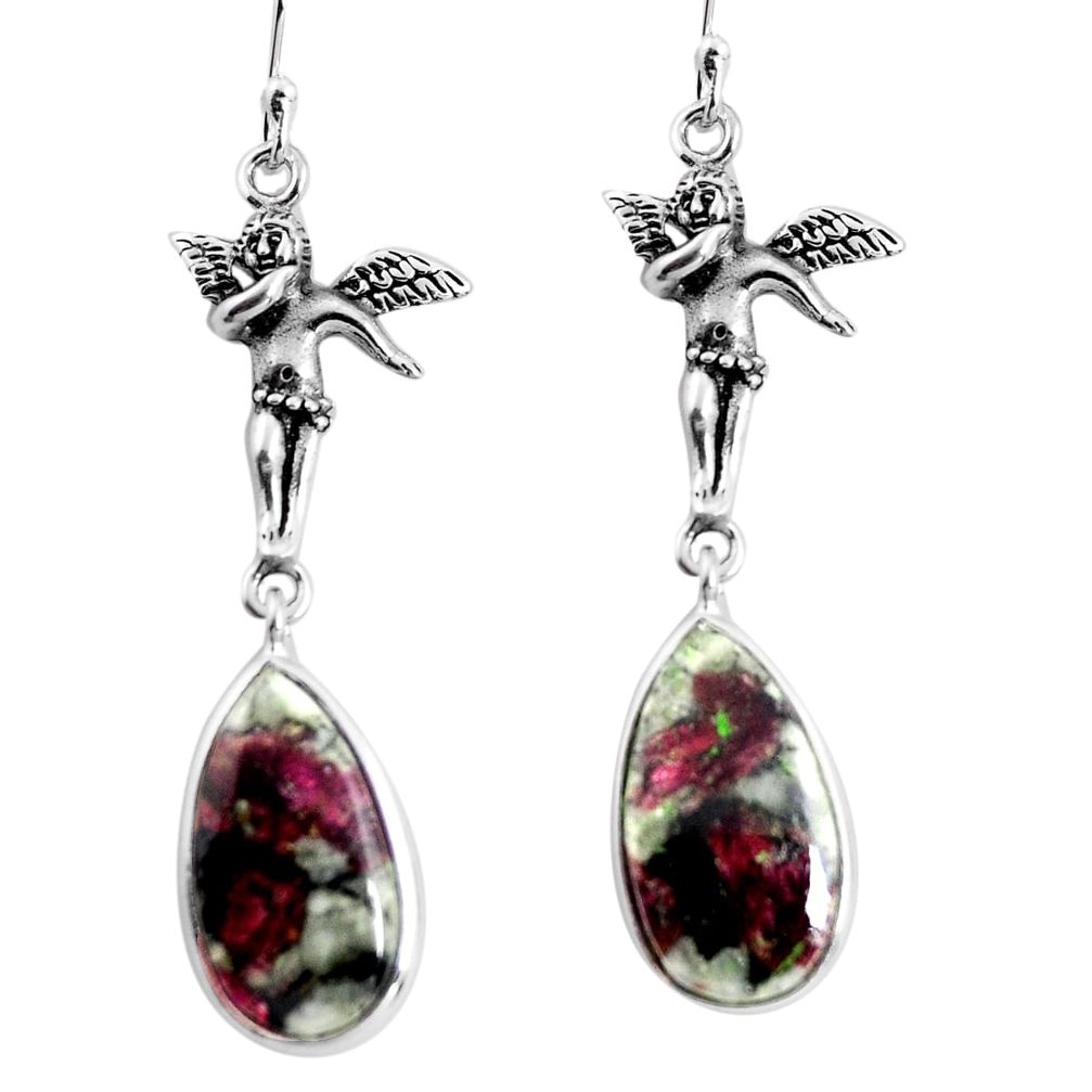 15.93cts natural pink eudialyte 925 silver angel wings fairy earrings p91834