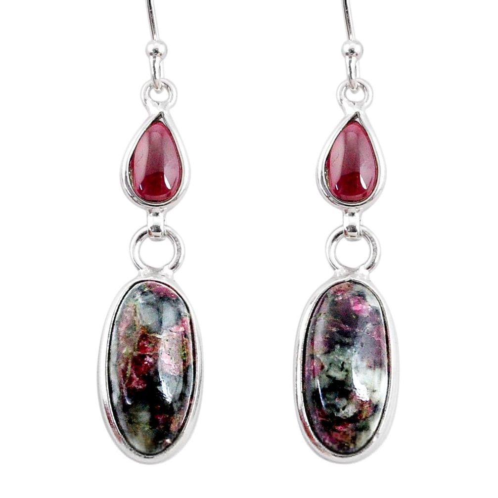 10.89cts natural pink eudialyte red garnet 925 silver dangle earrings r68267