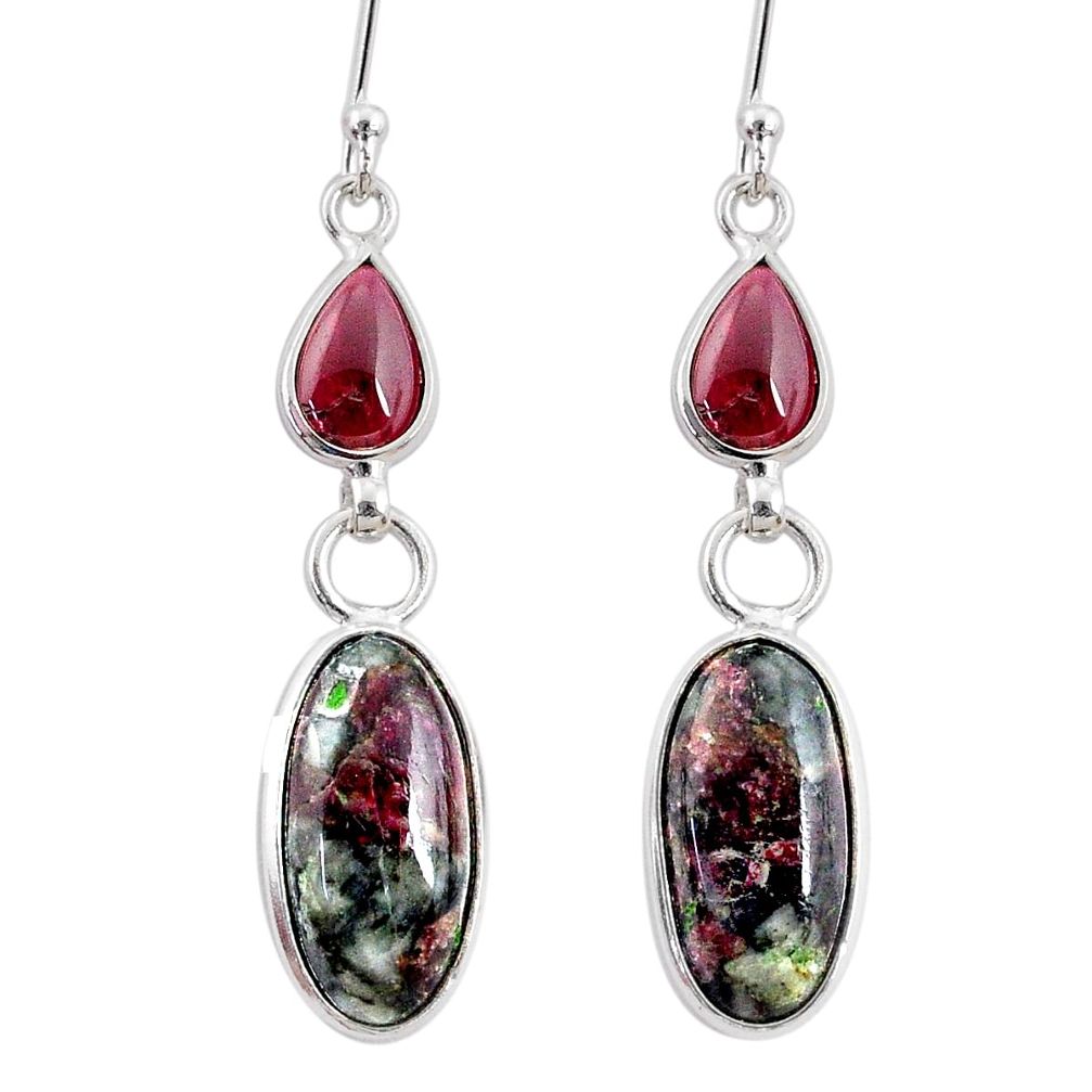 10.70cts natural pink eudialyte red garnet 925 silver dangle earrings r68269