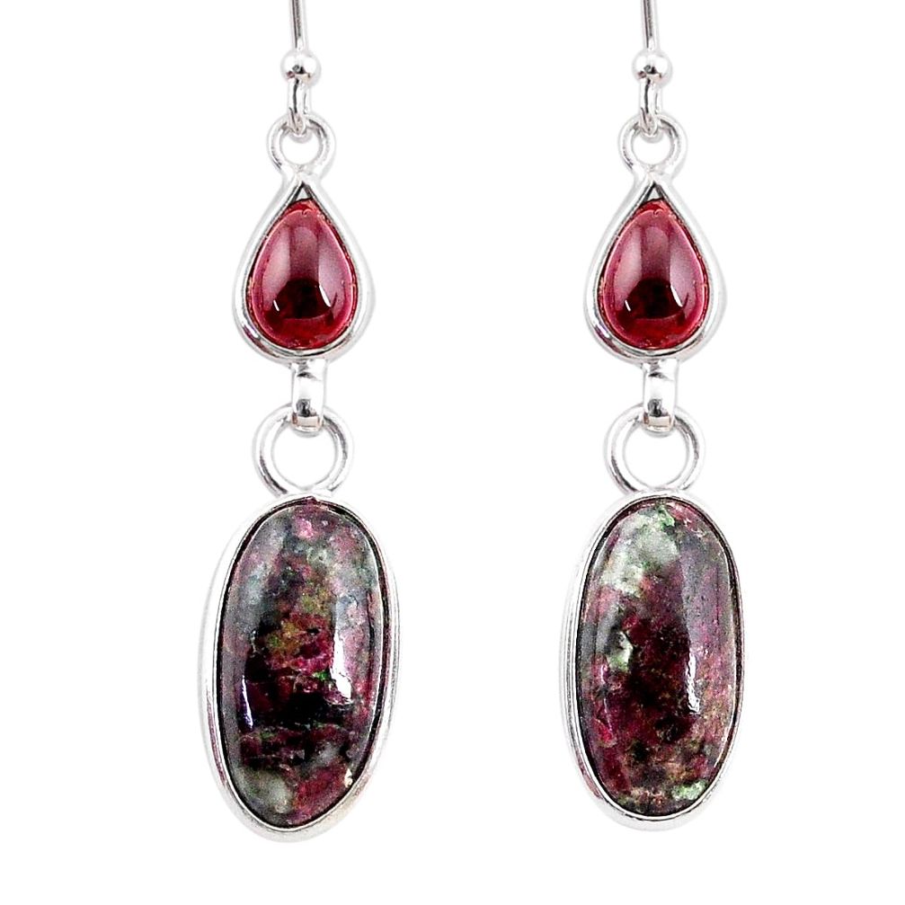 10.89cts natural pink eudialyte red garnet 925 silver dangle earrings r68273