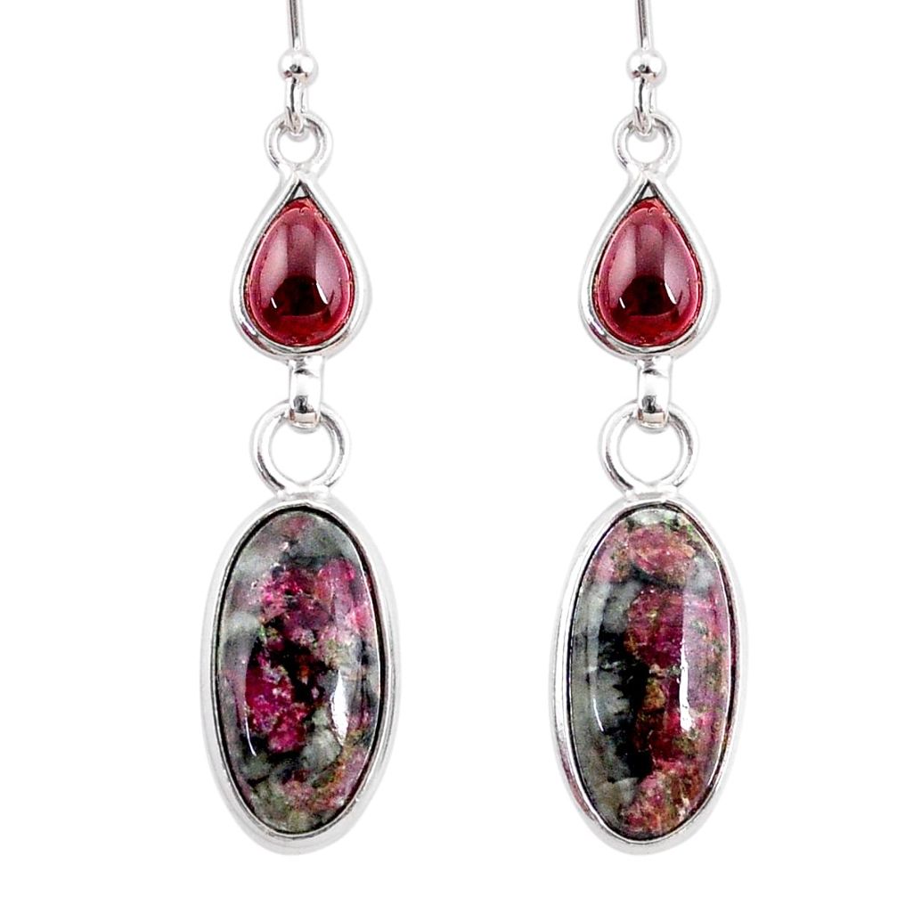 10.33cts natural pink eudialyte red garnet 925 silver dangle earrings r68276