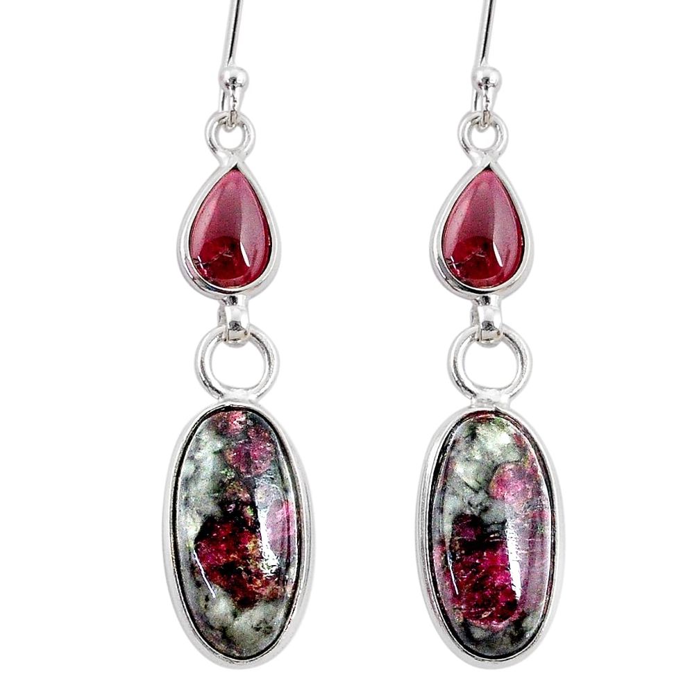 10.89cts natural pink eudialyte red garnet 925 silver dangle earrings r68277