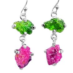 12.80cts natural pink green tourmaline rough 925 silver dangle earrings u26875