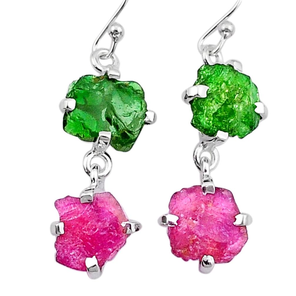 11.31cts natural pink green tourmaline rough 925 silver dangle earrings u26895