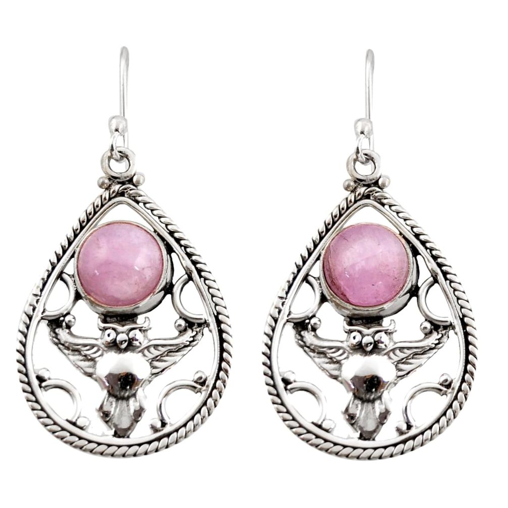 5.92cts natural pink kunzite 925 sterling silver owl earrings jewelry d47595