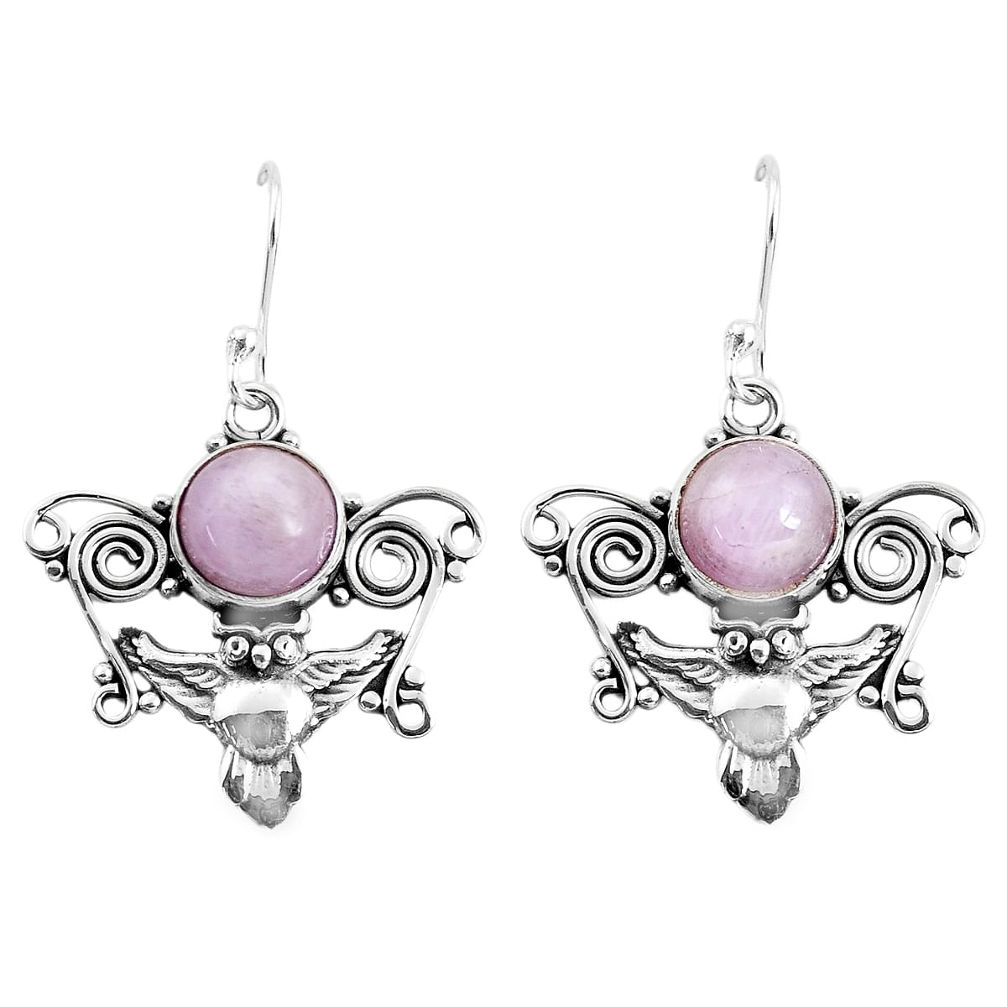 6.58cts natural pink kunzite 925 sterling silver owl earrings jewelry p52078