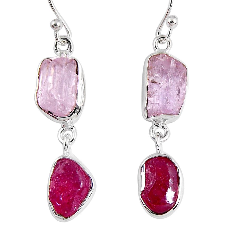 15.39cts natural pink kunzite rough ruby rough 925 silver dangle earrings r55452