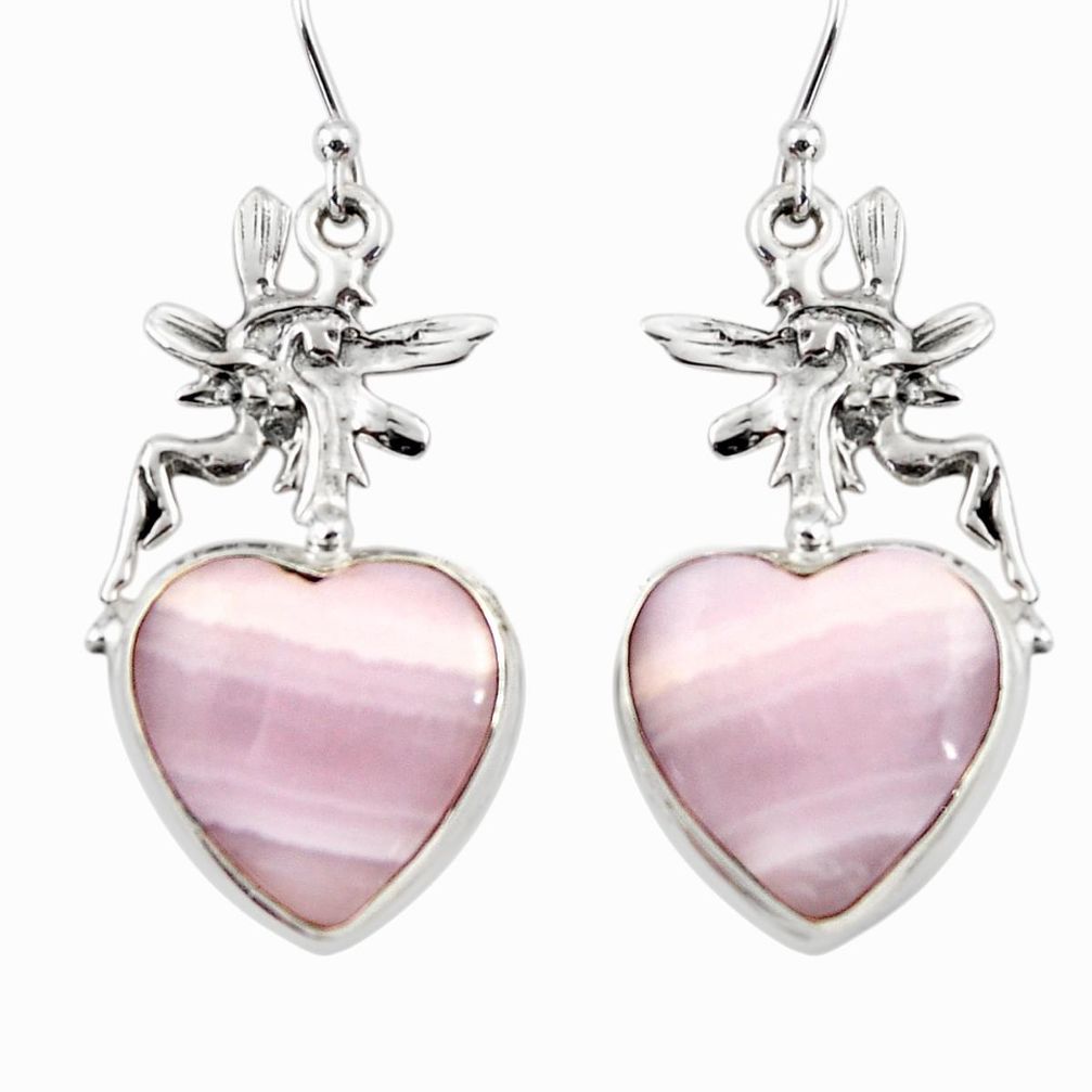 19.32cts natural pink lace agate 925 silver angel wings fairy earrings r45224