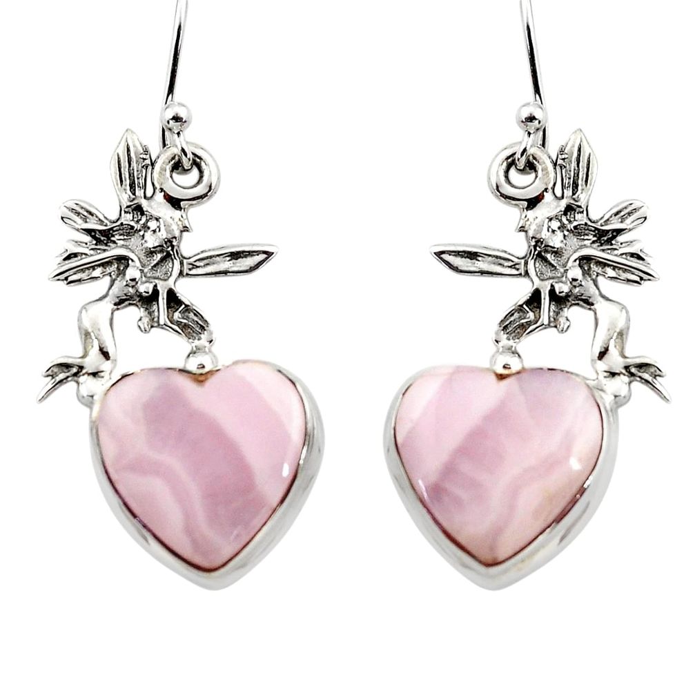 15.82cts natural pink lace agate 925 silver angel wings fairy earrings r45230