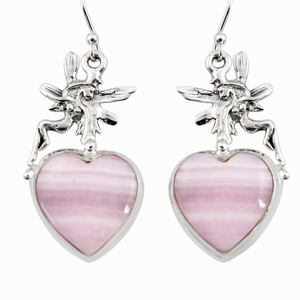 18.19cts natural pink lace agate 925 silver angel wings fairy earrings r45233