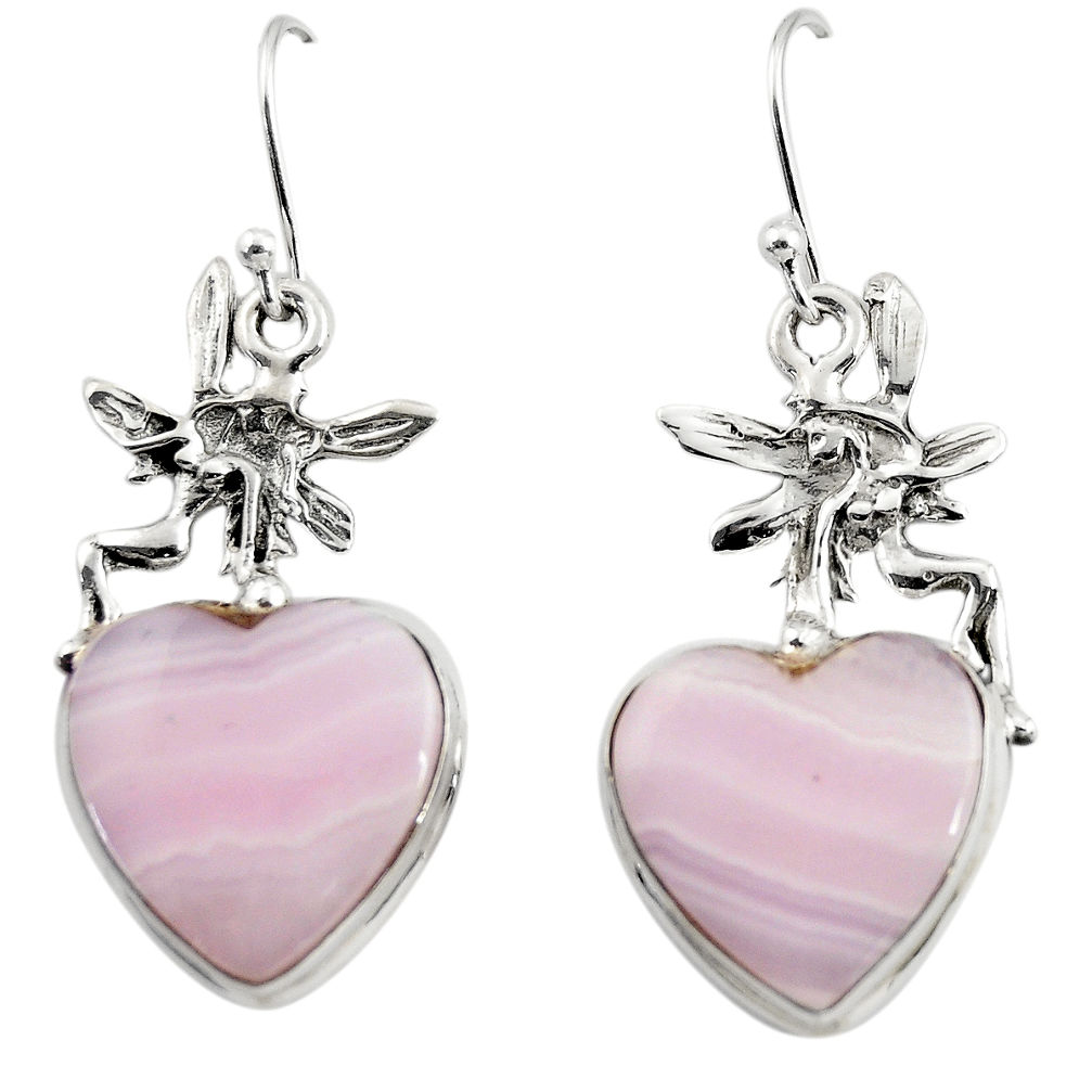 16.93cts natural pink lace agate 925 silver angel wings fairy earrings r46072