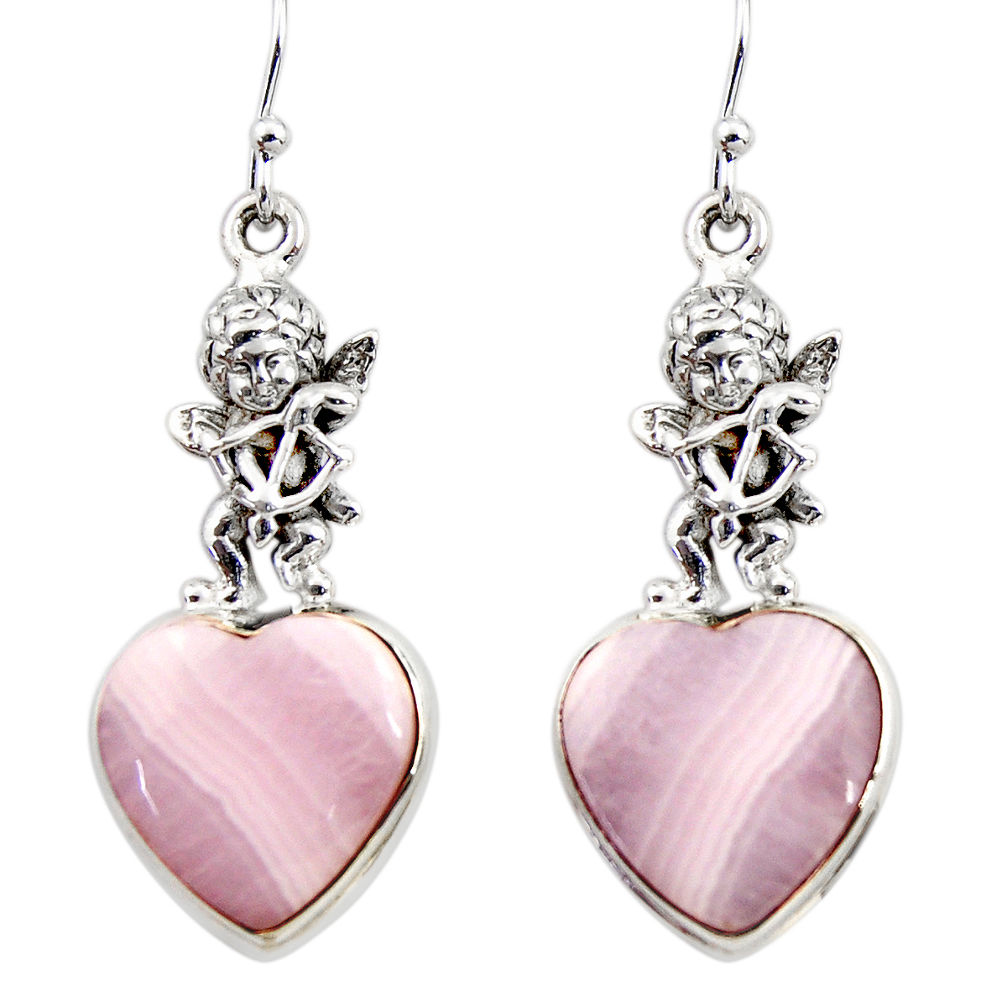 22.22cts natural pink lace agate 925 silver cupid angel wings earrings r45221