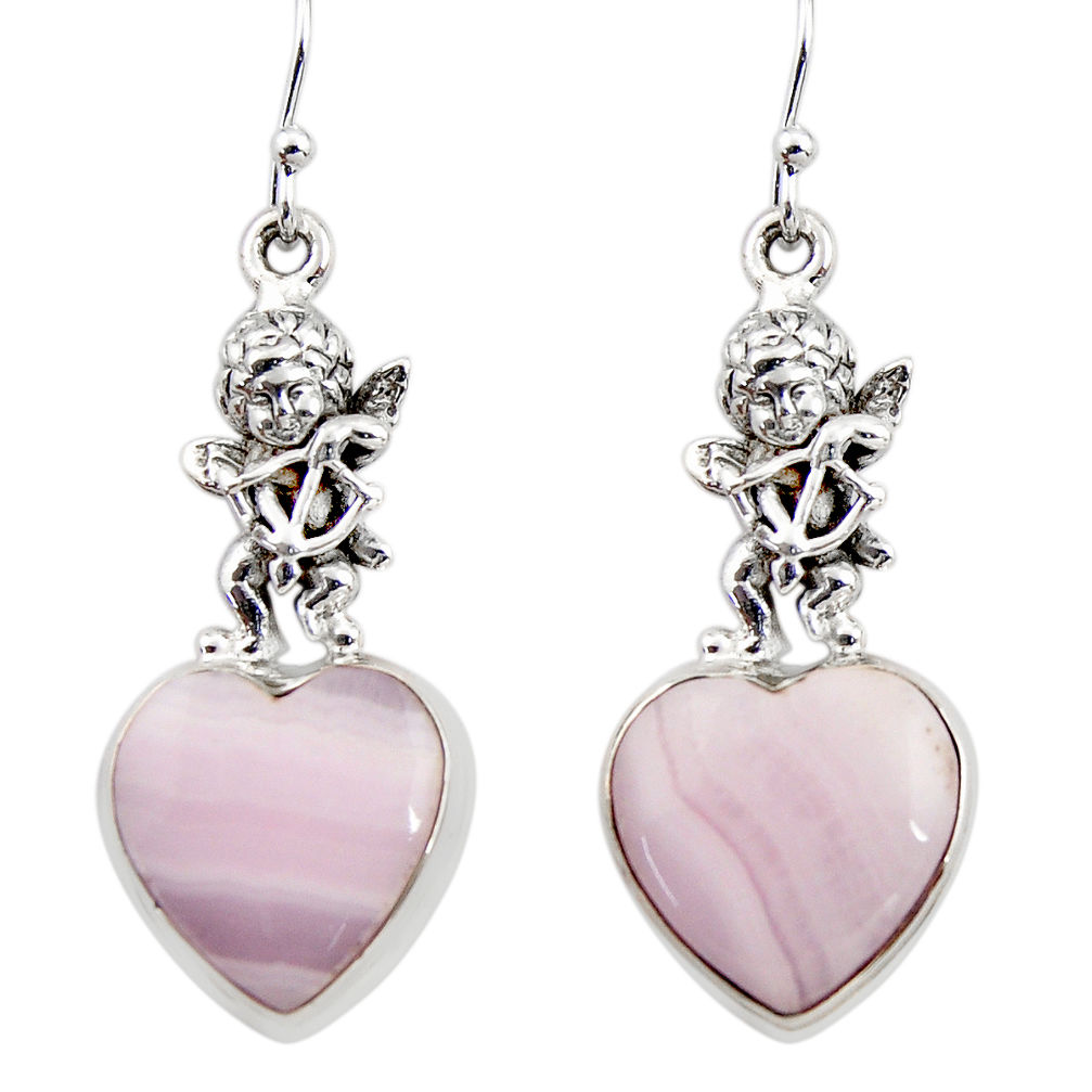 20.71cts natural pink lace agate 925 silver cupid angel wings earrings r45236