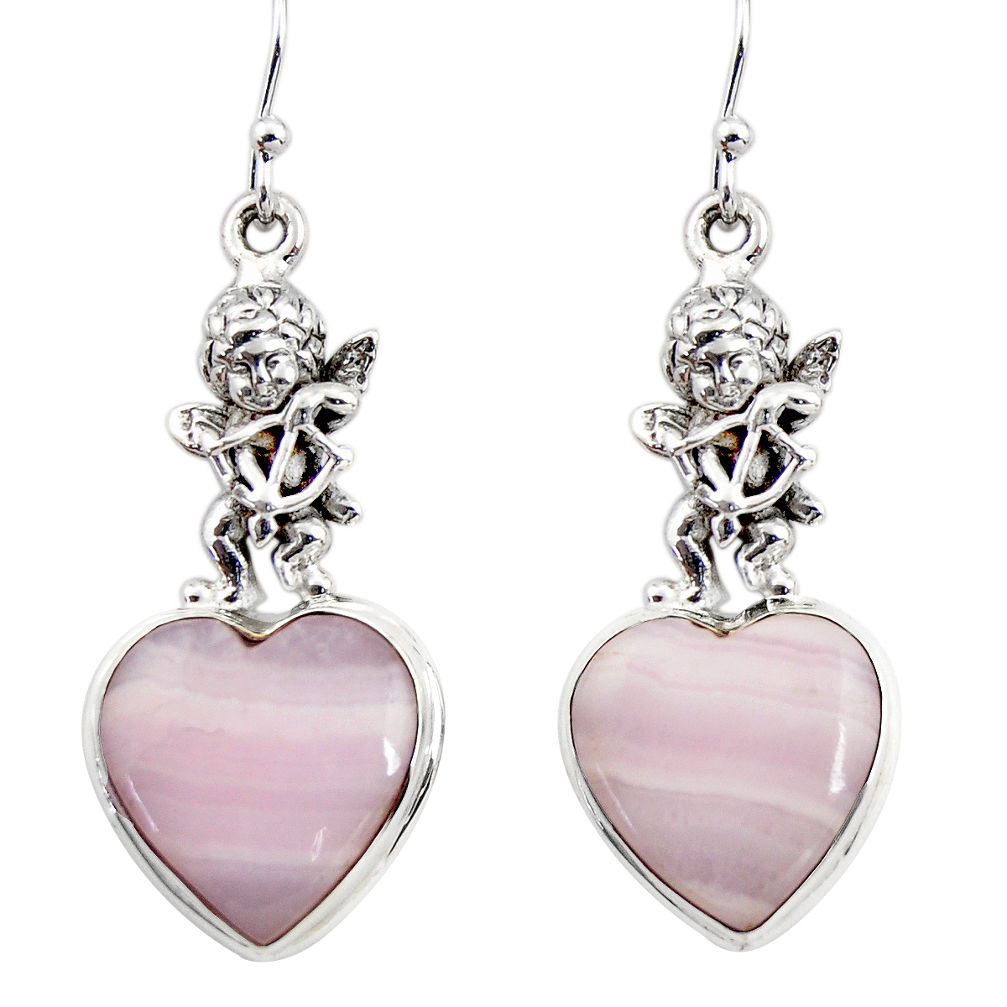17.21cts natural pink lace agate 925 silver cupid angel wings earrings r46065