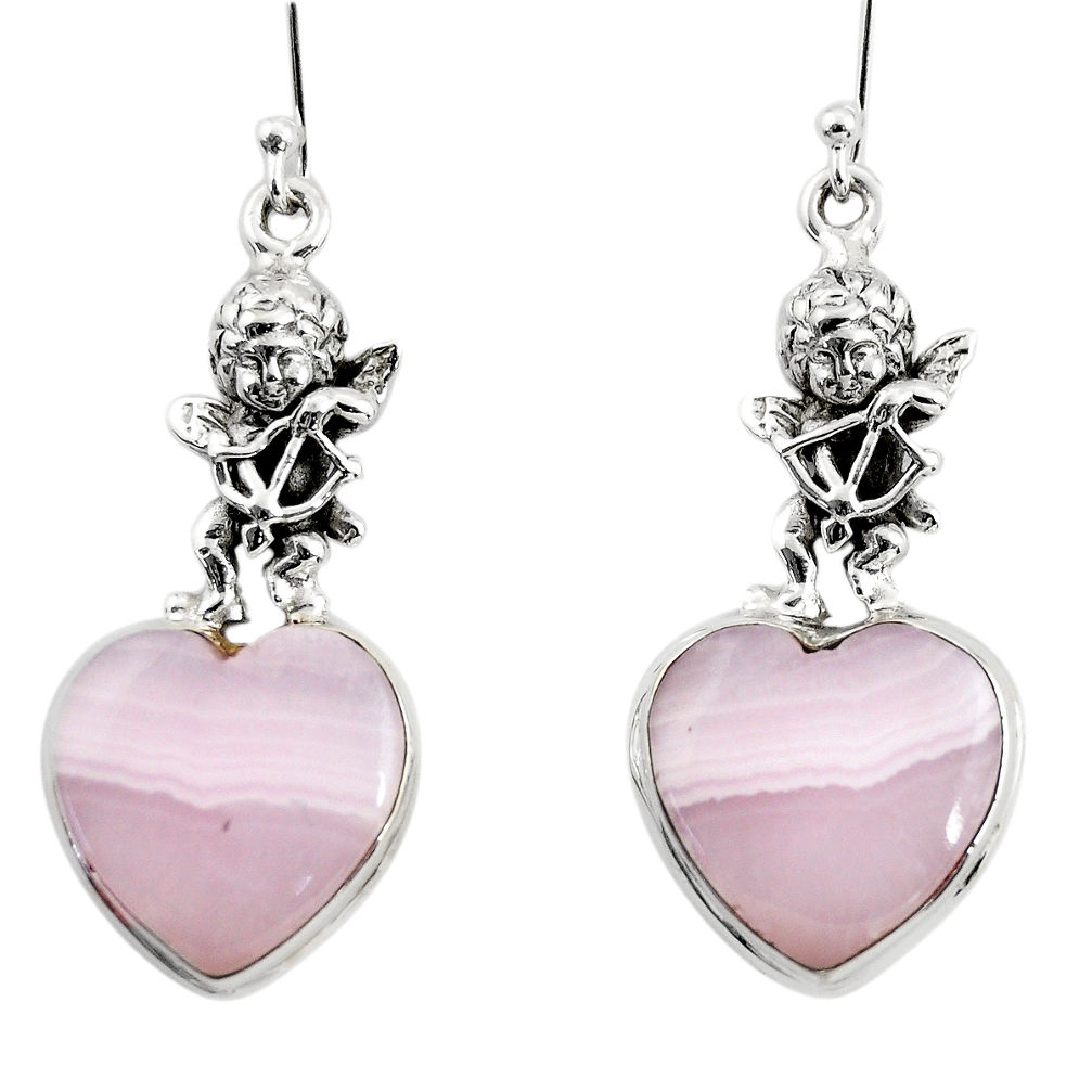 17.21cts natural pink lace agate 925 silver cupid angel wings earrings r46071