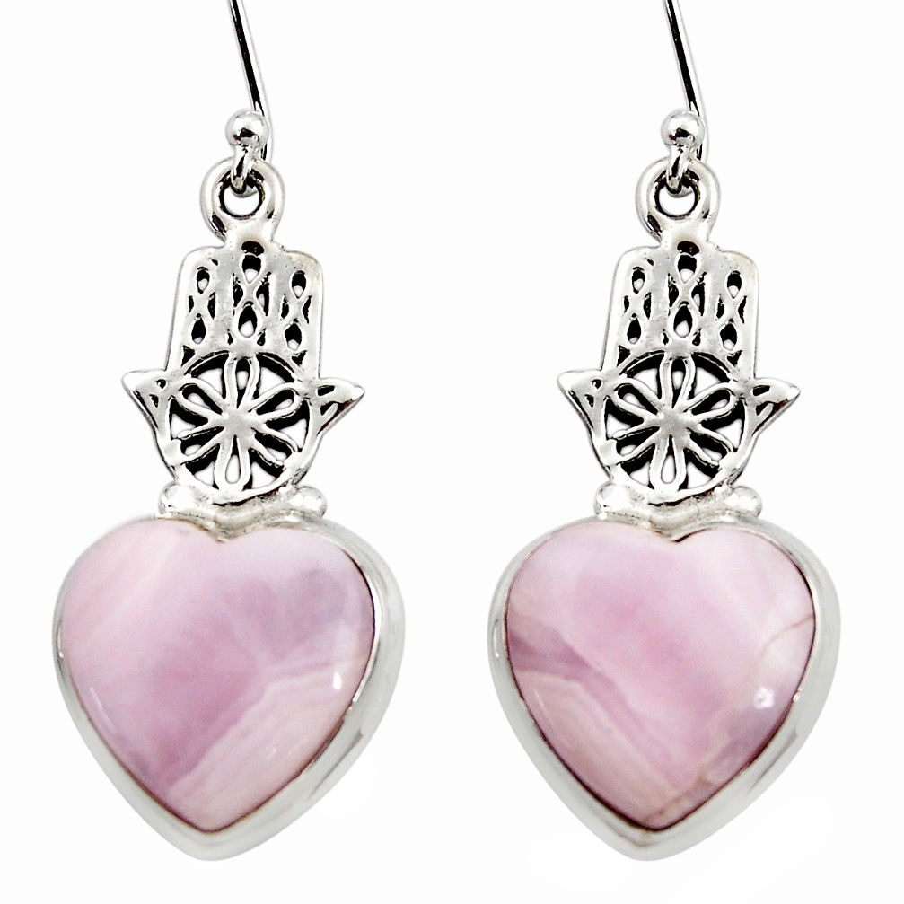 19.30cts natural pink lace agate 925 silver hand of god hamsa earrings r45240