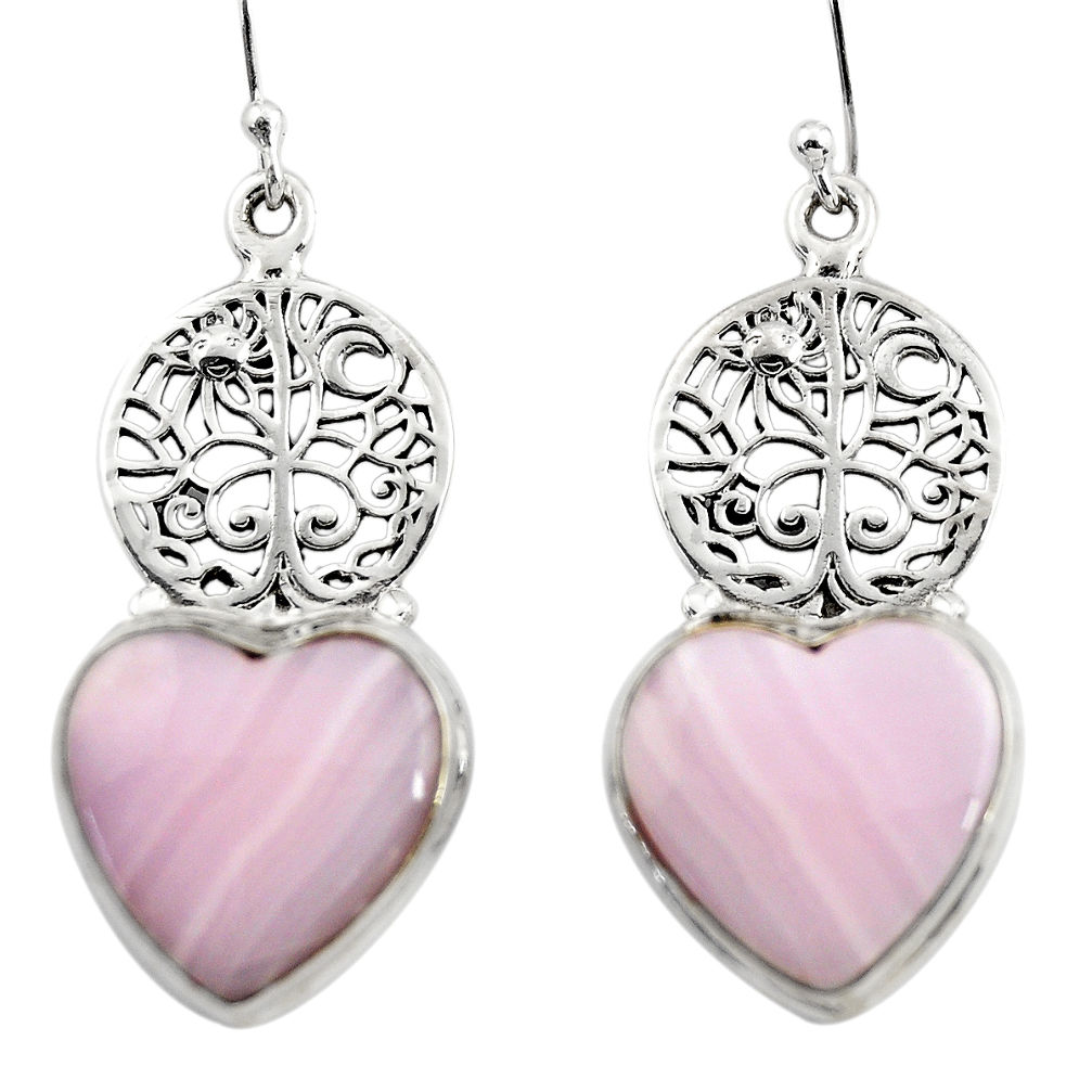 17.69cts natural pink lace agate 925 silver tree of life earrings r46067