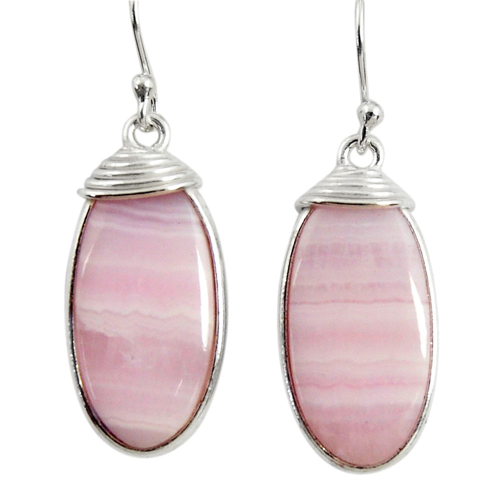 15.34cts natural pink lace agate 925 sterling silver dangle earrings r29169