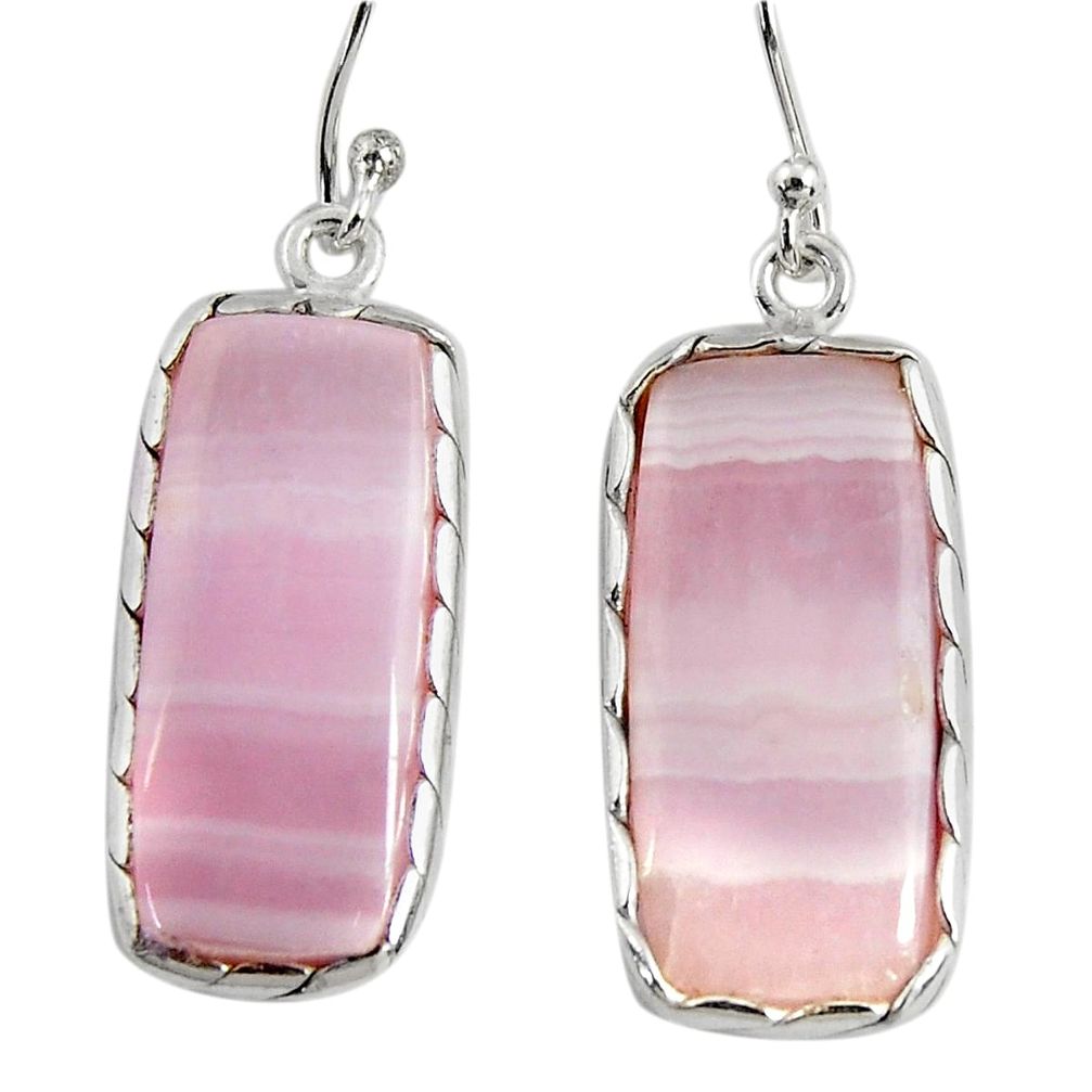 17.02cts natural pink lace agate 925 sterling silver dangle earrings r29173