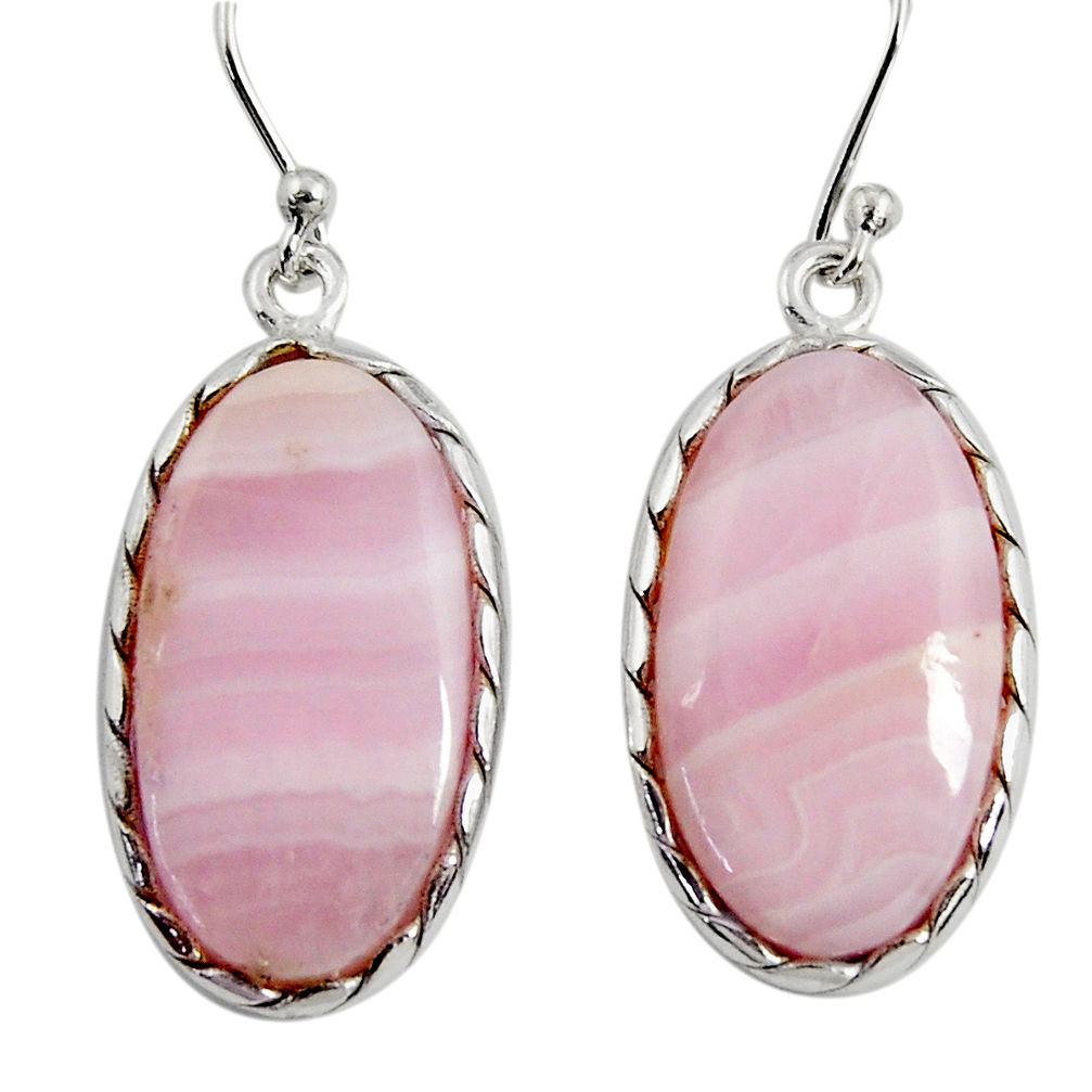 17.61cts natural pink lace agate 925 sterling silver dangle earrings r29175