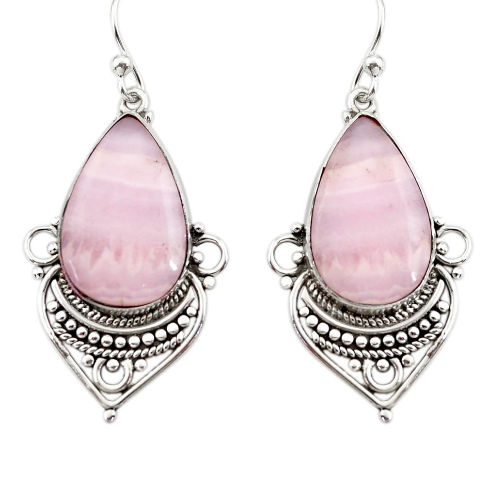 18.10cts natural pink lace agate 925 sterling silver dangle earrings r30325