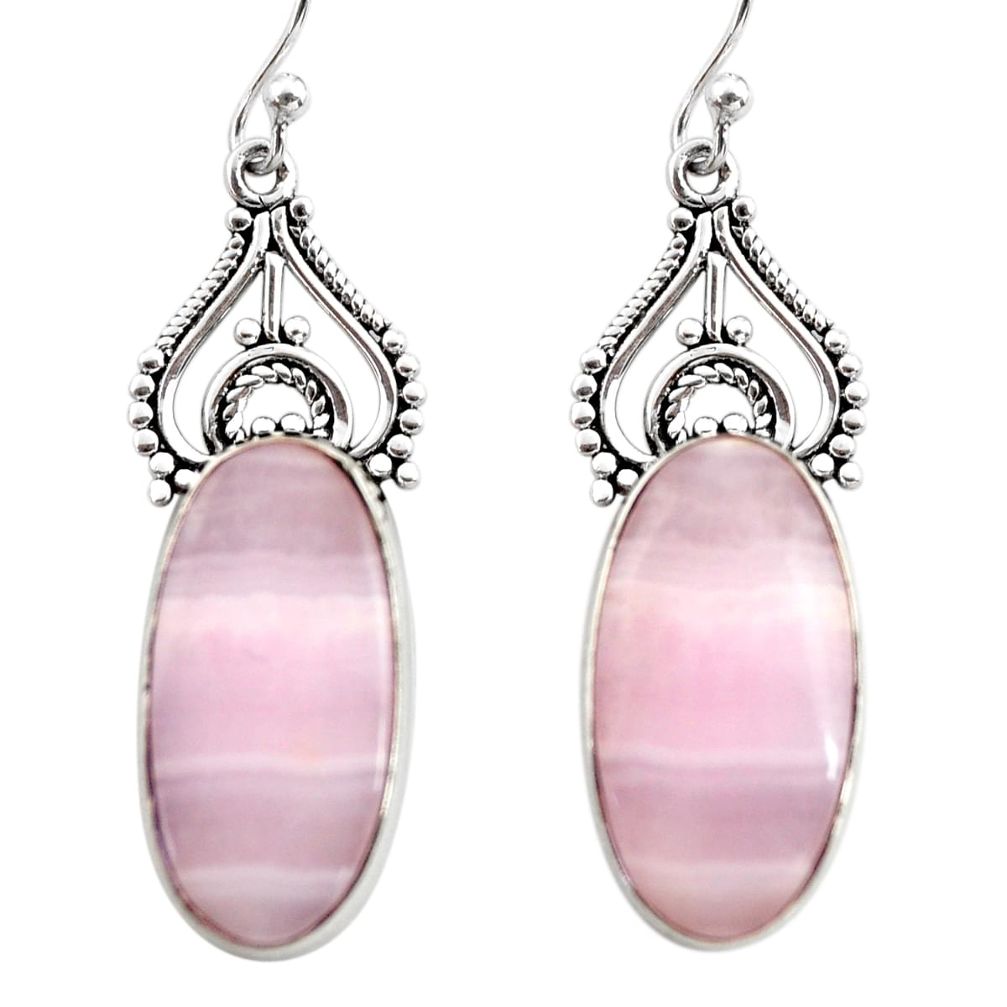 16.73cts natural pink lace agate 925 sterling silver dangle earrings r30326