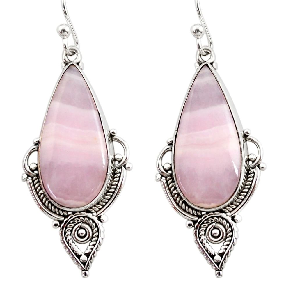 17.57cts natural pink lace agate 925 sterling silver dangle earrings r30330