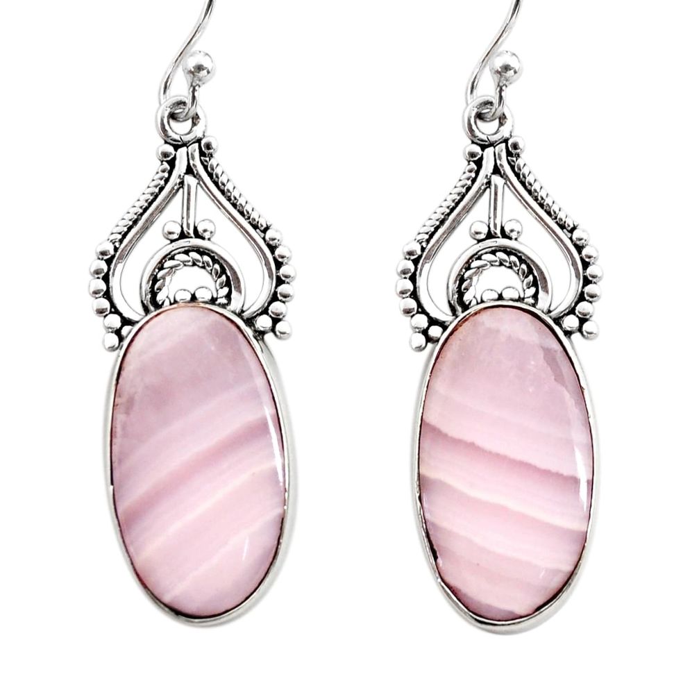 14.72cts natural pink lace agate 925 sterling silver dangle earrings r30331