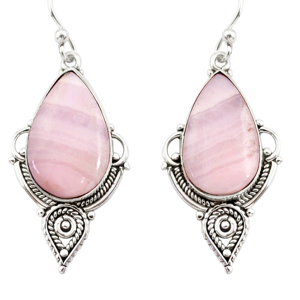 16.73cts natural pink lace agate 925 sterling silver dangle earrings r30334