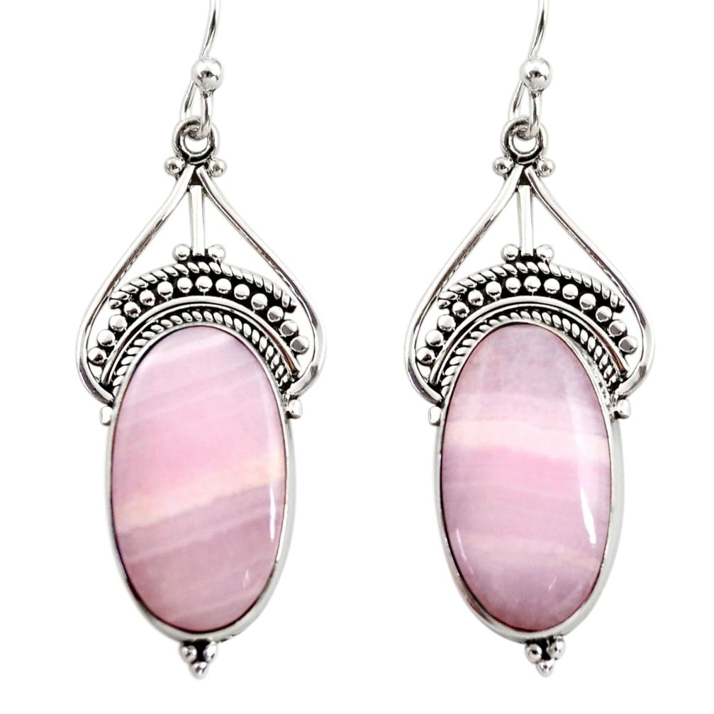 16.73cts natural pink lace agate 925 sterling silver dangle earrings r30335