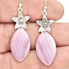 14.47cts natural pink lace agate 925 sterling silver flower earrings u44668