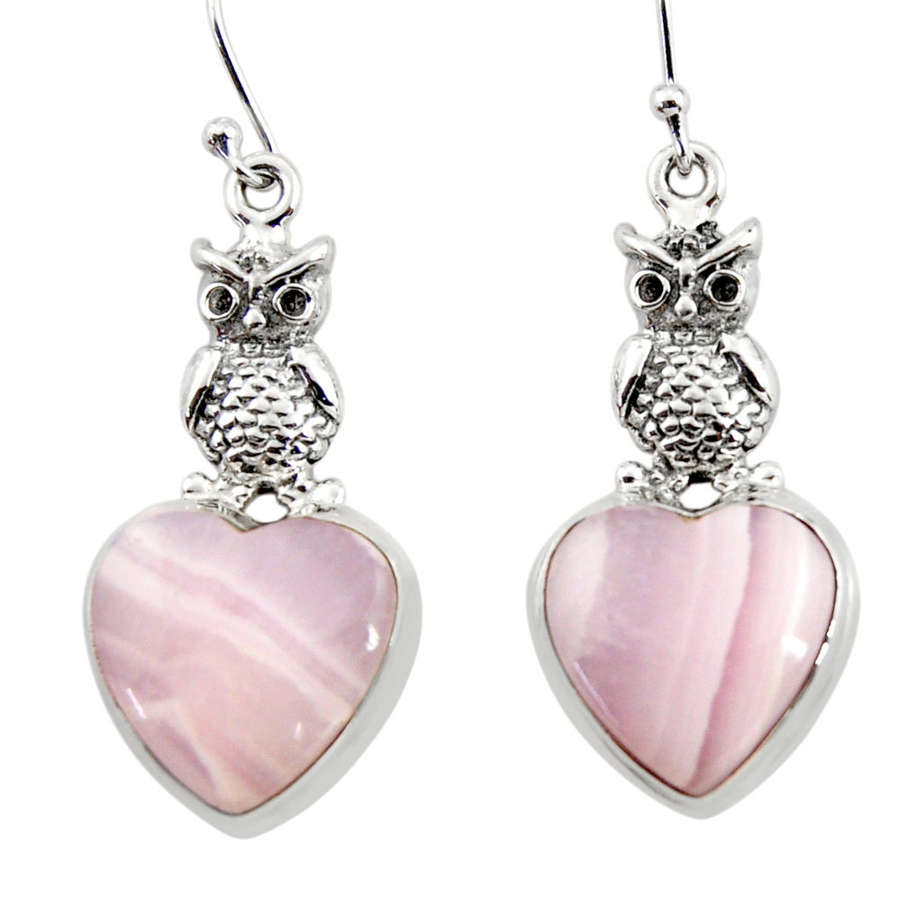 21.65cts natural pink lace agate 925 sterling silver owl earrings jewelry r45237