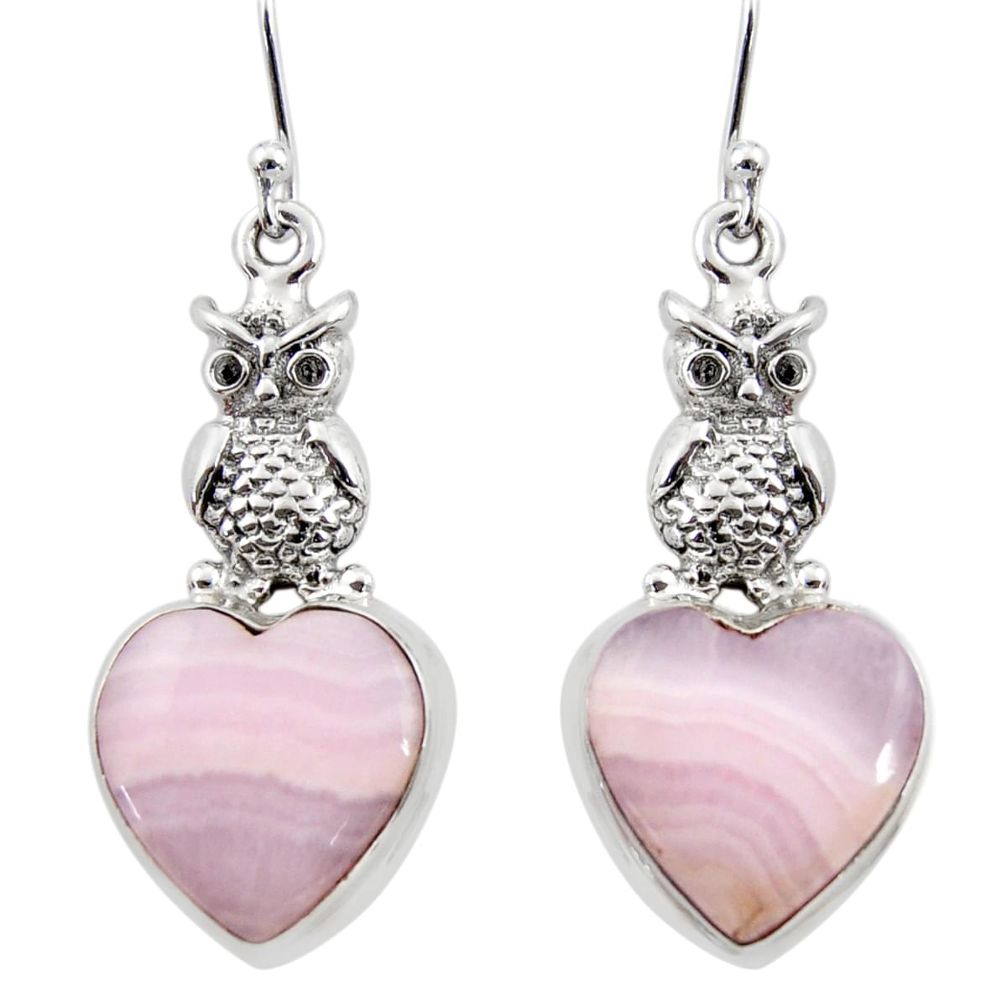 19.61cts natural pink lace agate 925 sterling silver owl earrings jewelry r45238