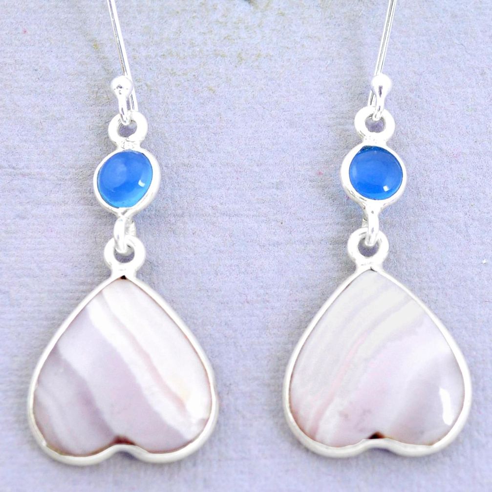 15.25cts natural pink lace agate chalcedony 925 silver dangle earrings p24696