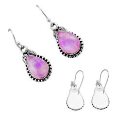 8.65cts natural pink moonstone leaf 925 sterling silver dangle earrings y81530