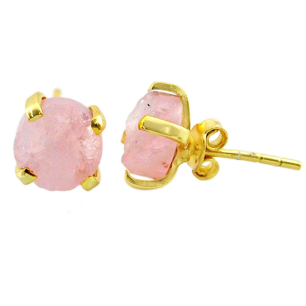 5.65cts natural pink morganite raw 14k gold handmade stud earrings t31321