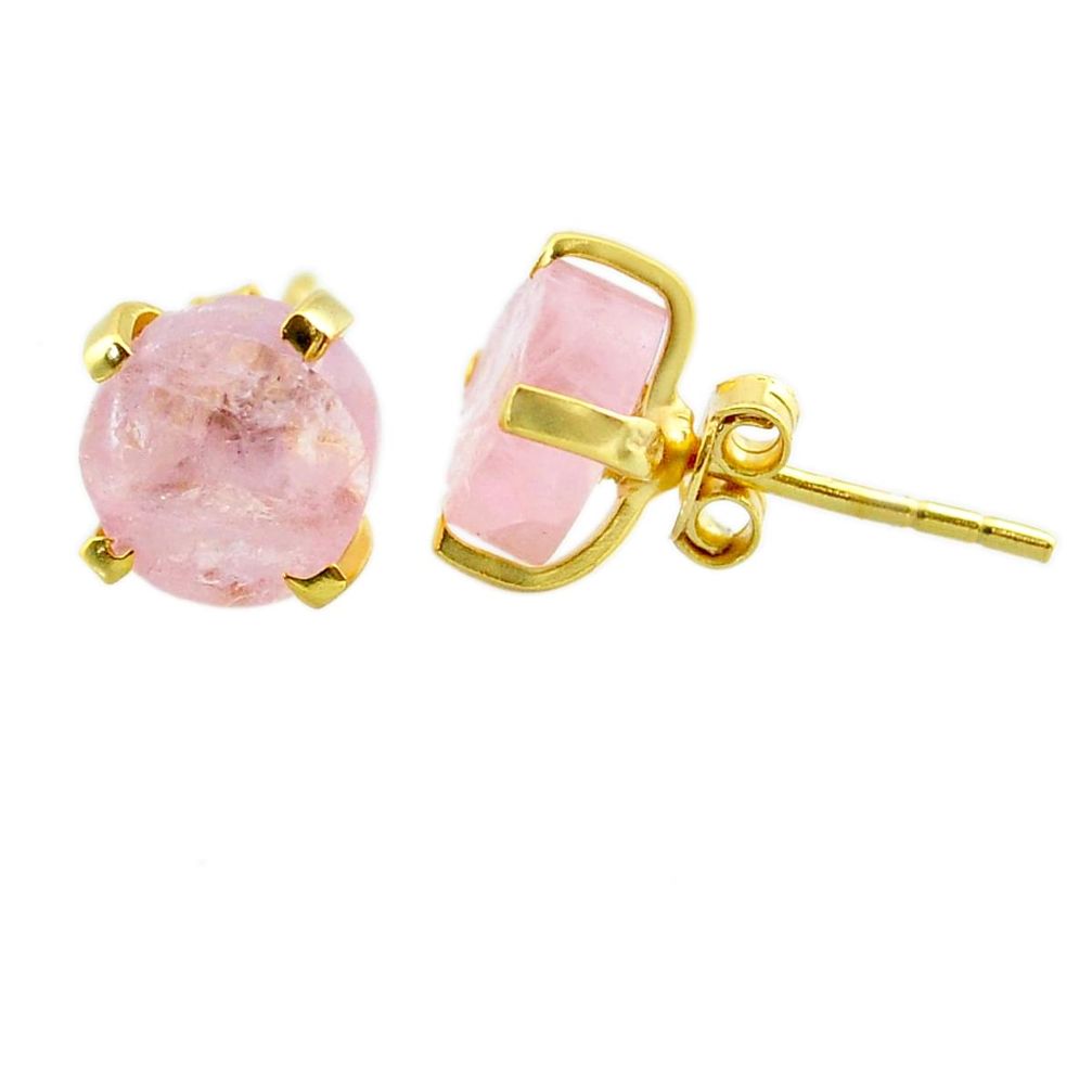 5.15cts natural pink morganite raw 14k gold handmade stud earrings t31322