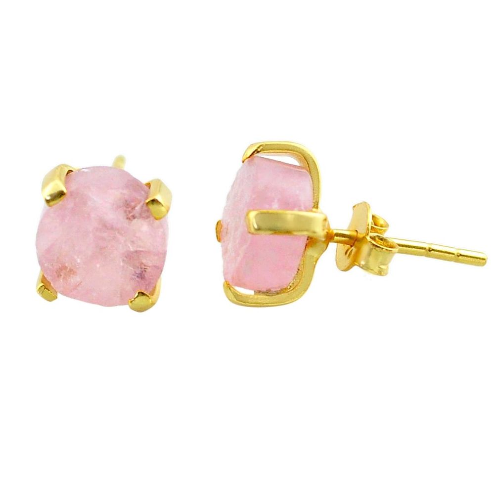 5.17cts natural pink morganite raw 14k gold handmade stud earrings t31325