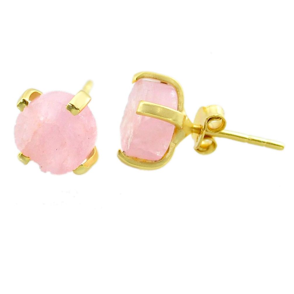 5.15cts natural pink morganite raw 14k gold handmade stud earrings t31329