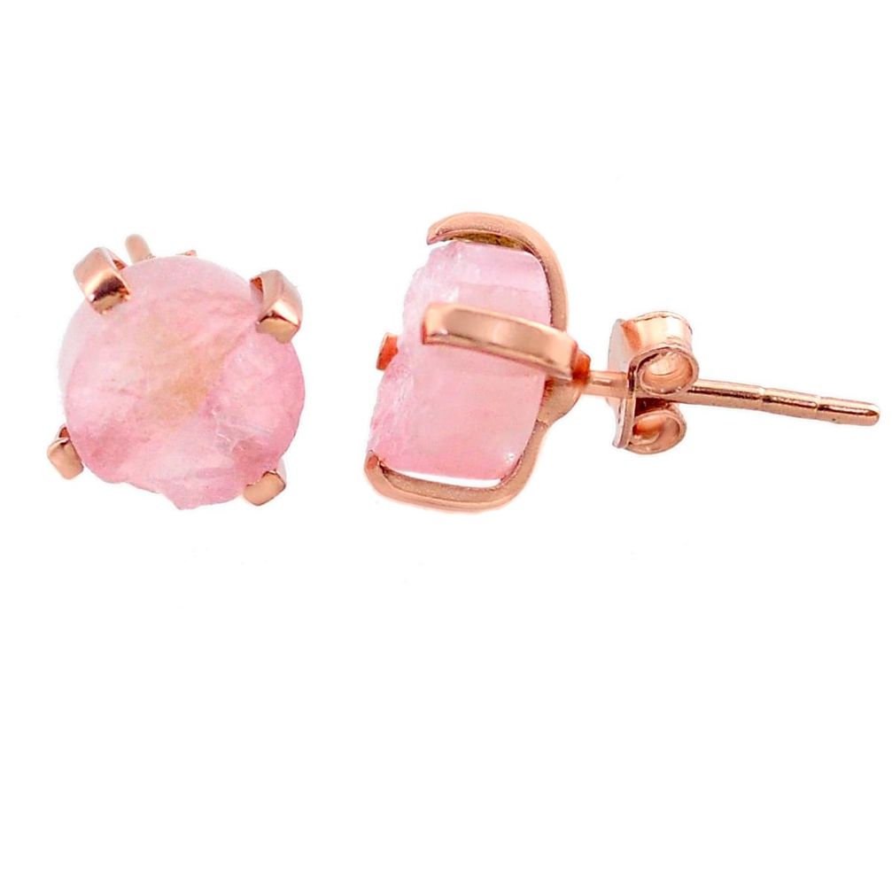 5.22cts natural pink morganite raw 14k gold handmade stud earrings t31334