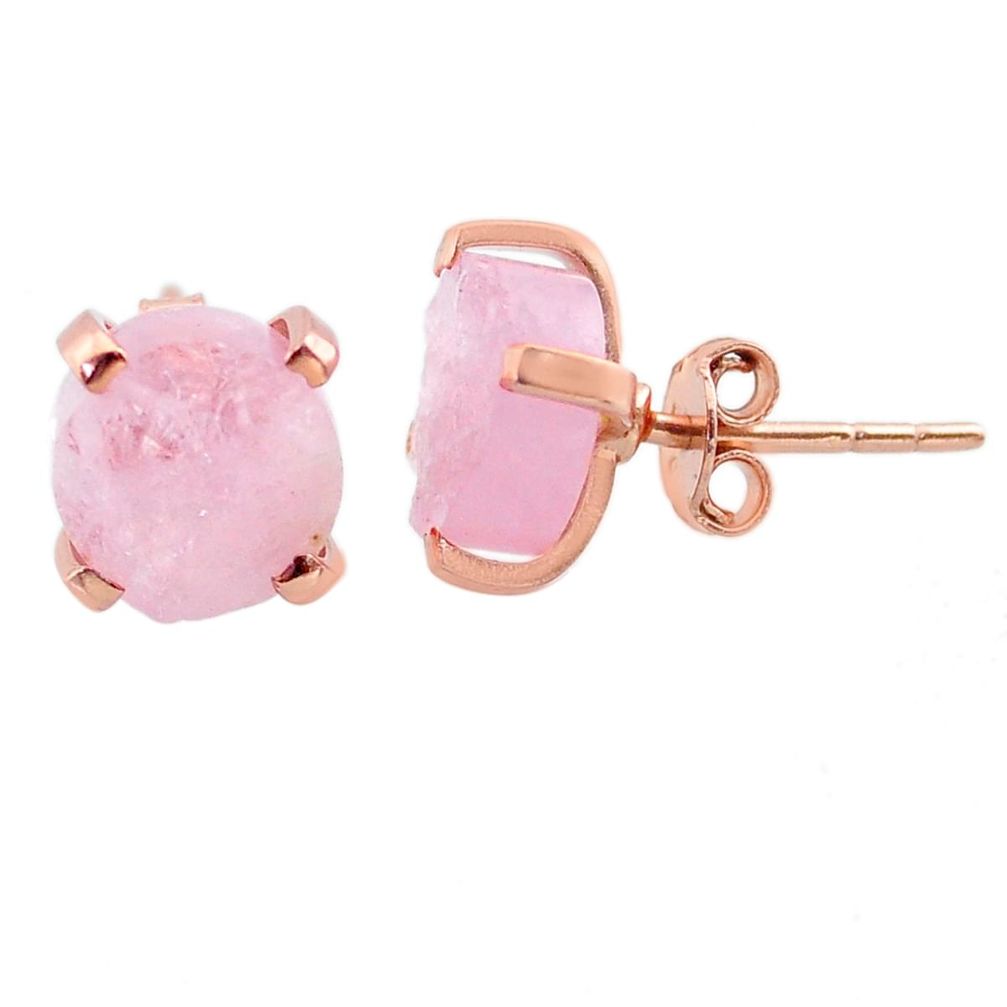 5.17cts natural pink morganite raw 14k gold handmade stud earrings t31335