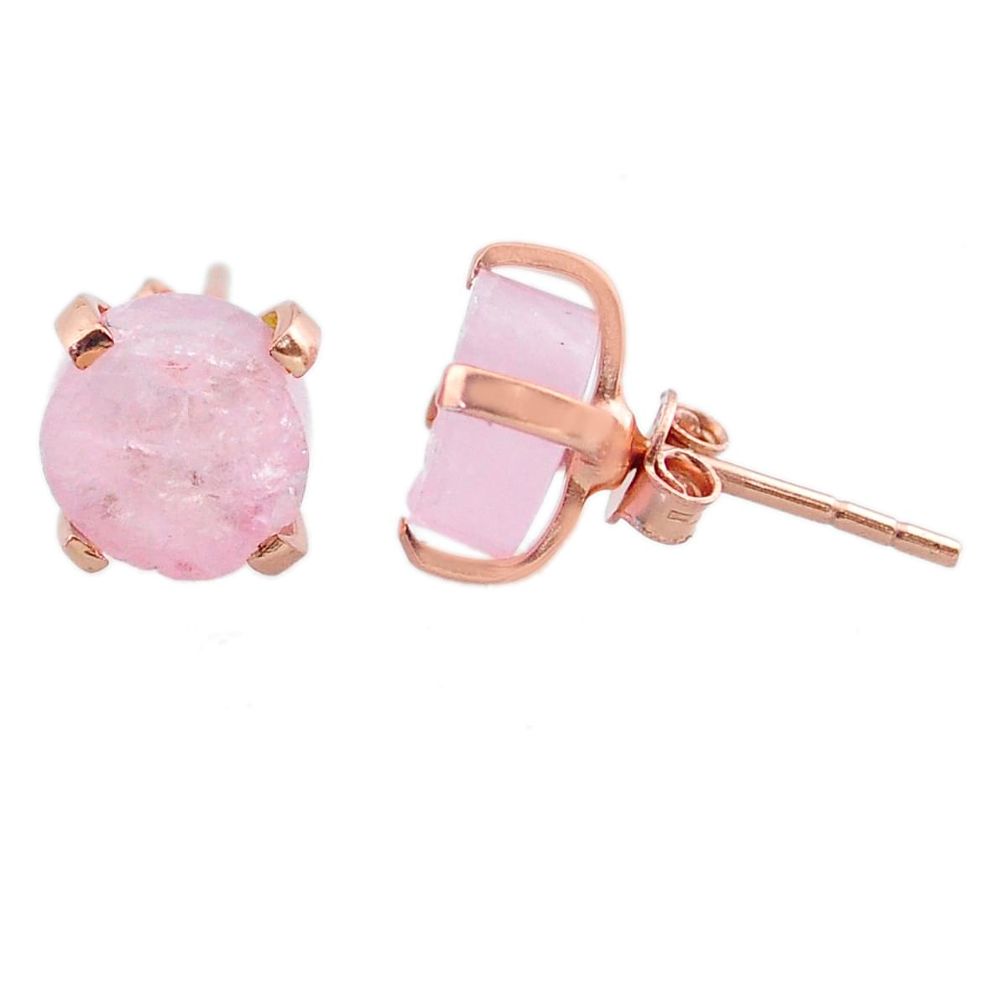 5.58cts natural pink morganite raw 14k gold handmade stud earrings t31336