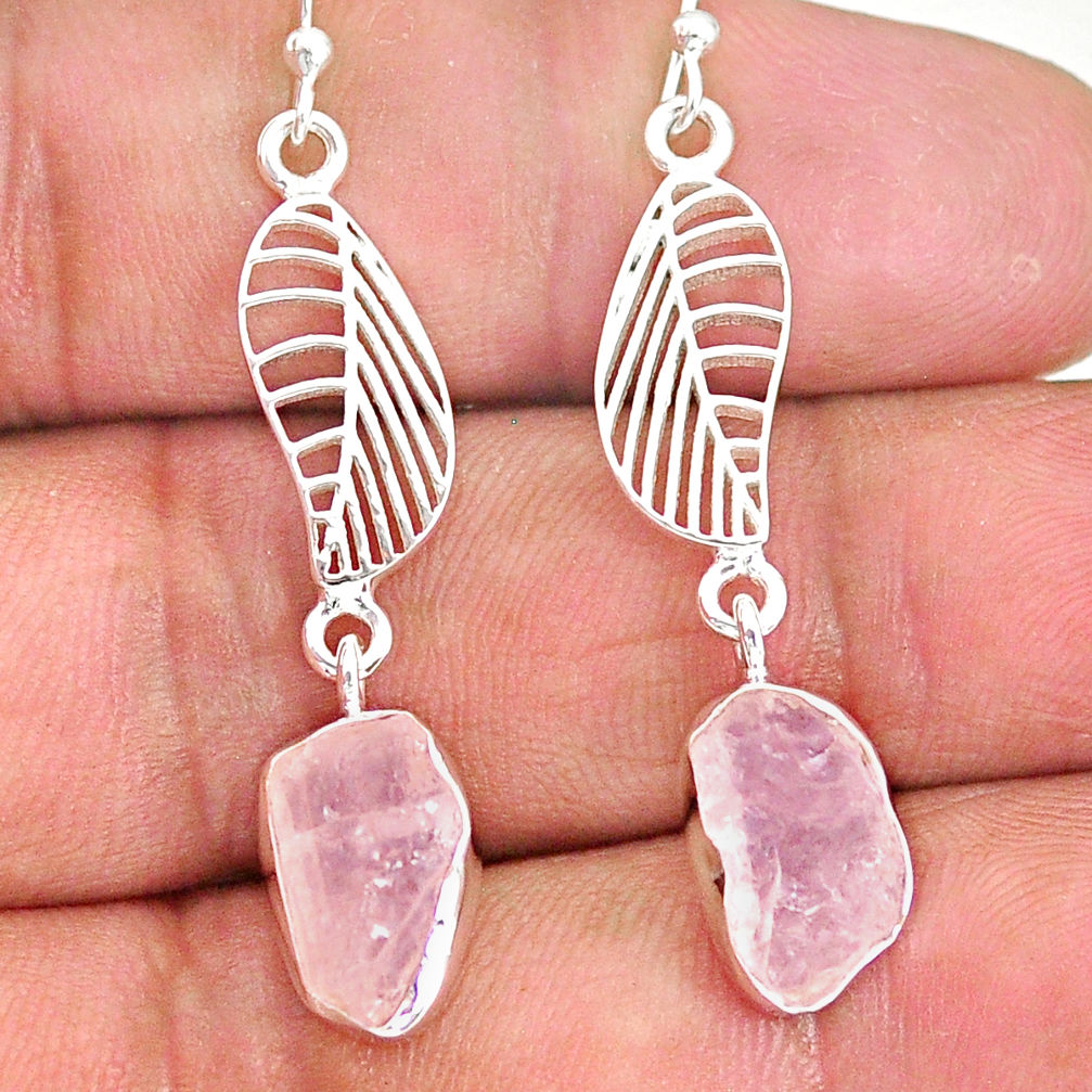 9.84cts natural pink morganite raw 925 silver deltoid leaf earrings r89867